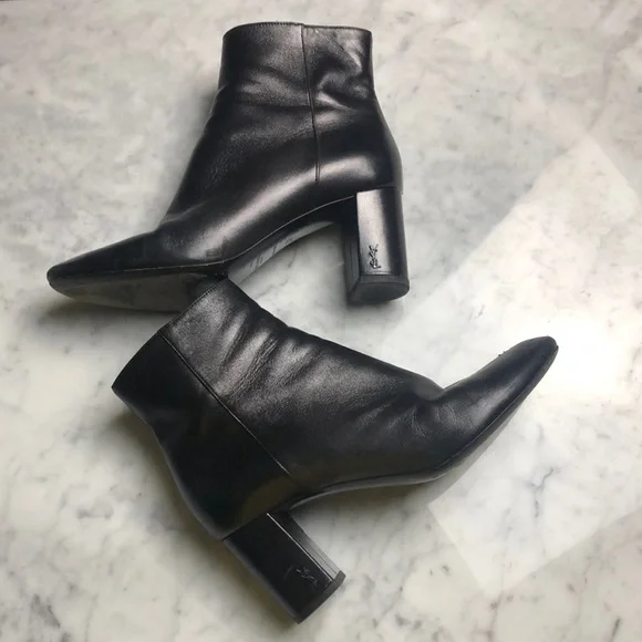 Yves Saint Laurent Women's Black Leather Ankle Boots - Picture 1 of 16